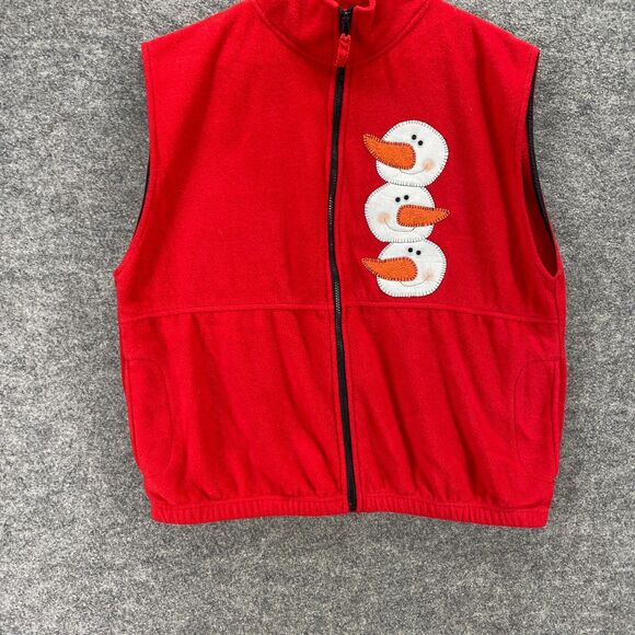 Sierra Pacific Vest Women L Large Red Snowmen High Neck Full Zip Fleece - Picture 4 of 9